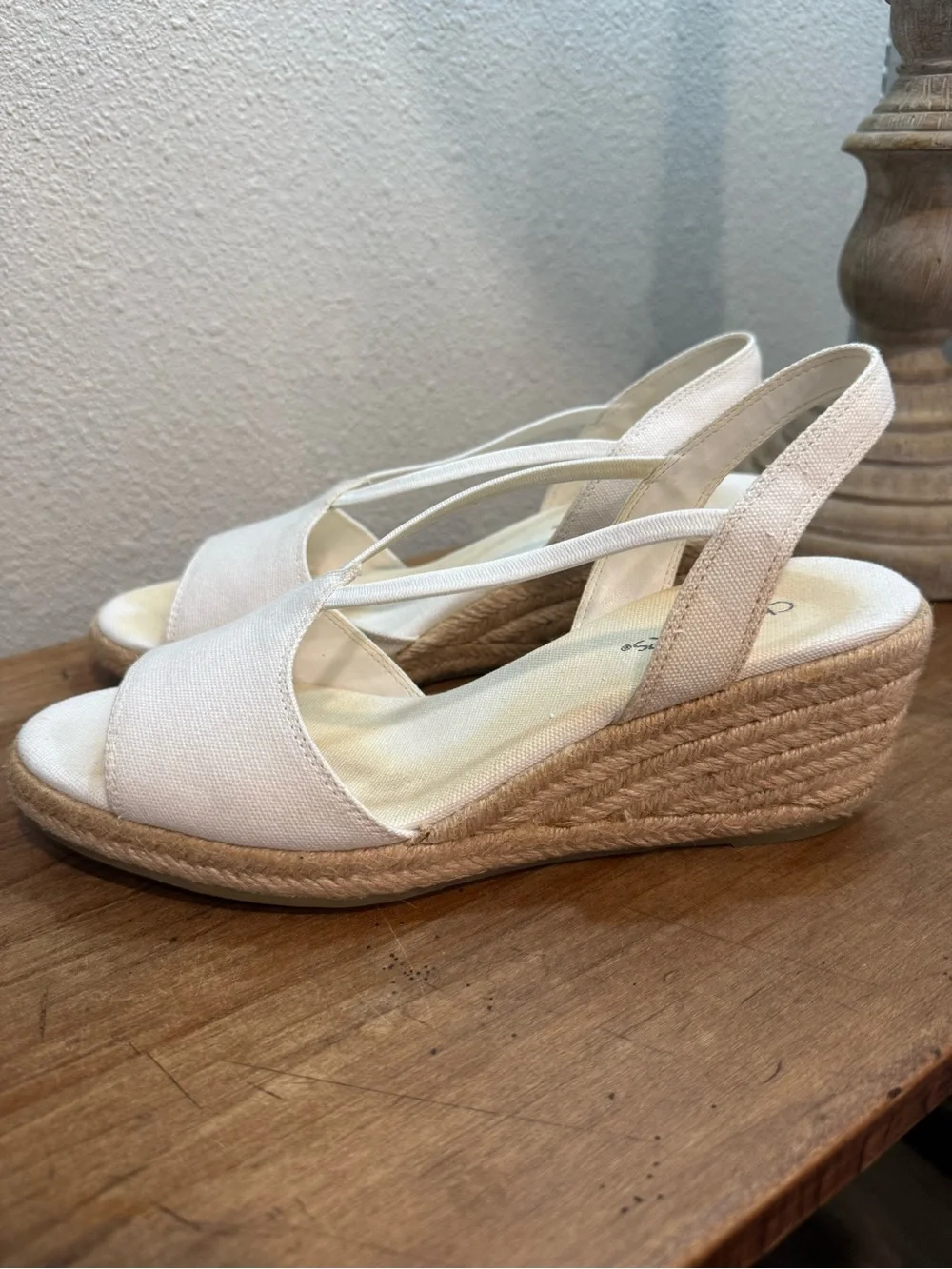 Chadwick’s White Canvas Espadrille Wedge Sandals Size 8 M Slingback Summer